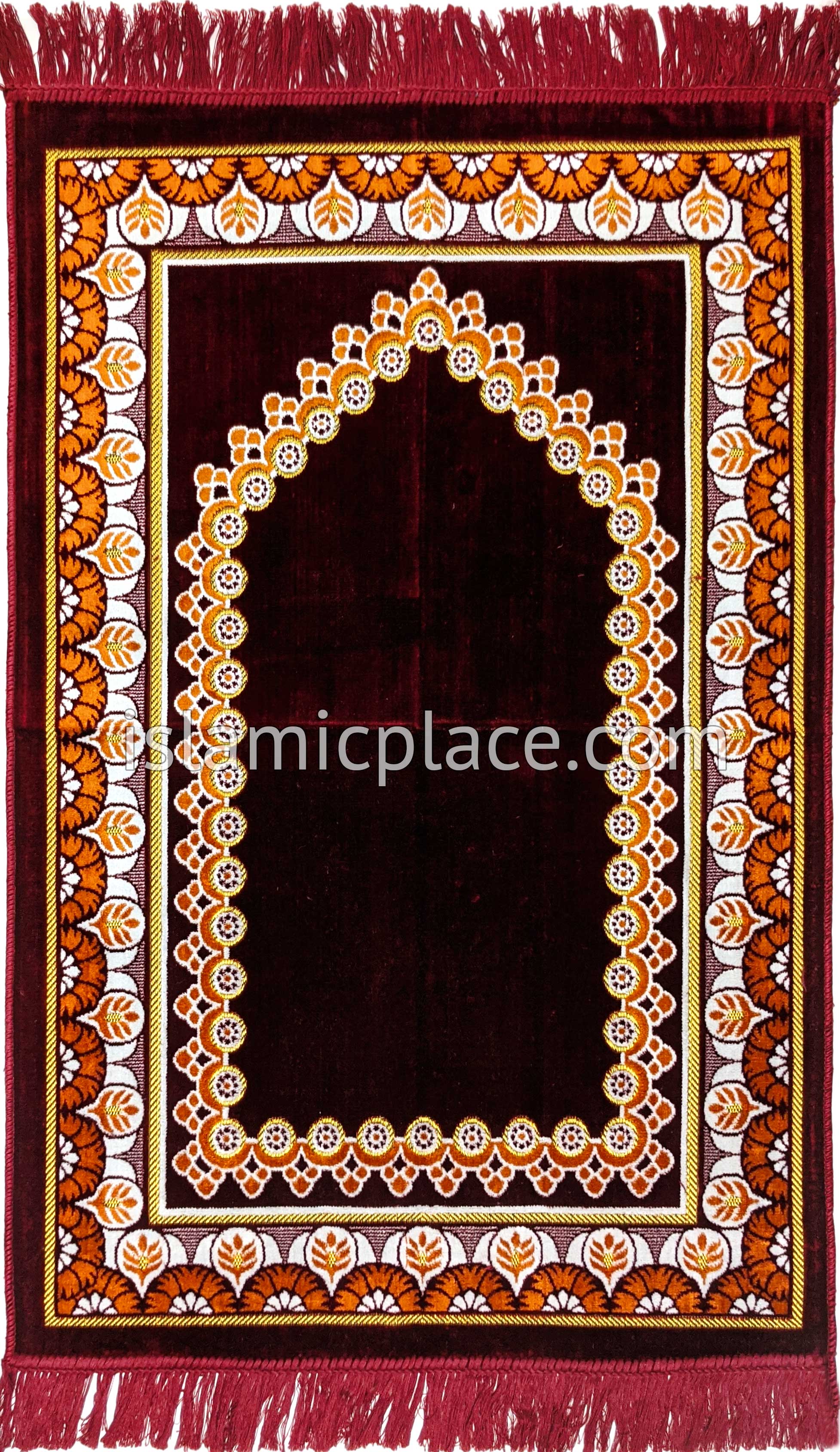 Burgundy, Rust, and White Prayer Rug with Scallop Mihrab