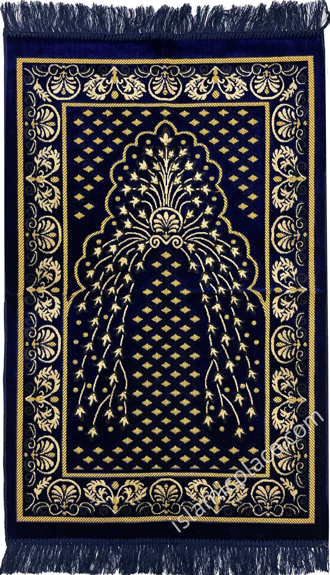 Navy Blue Prayer Rug with Peacock Mihrab