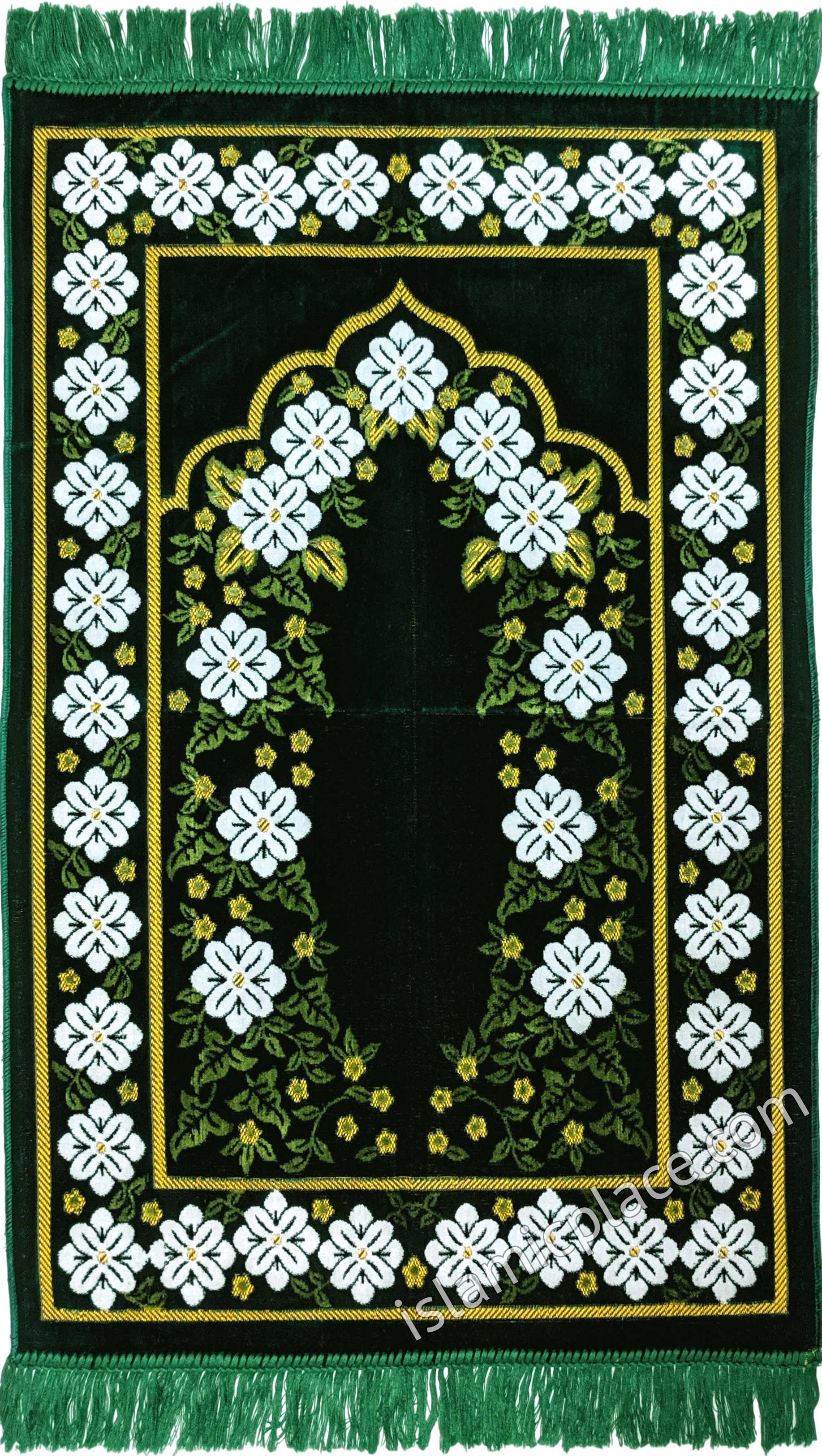 Dark Green Prayer Rug with Floral Gateway Mihrab