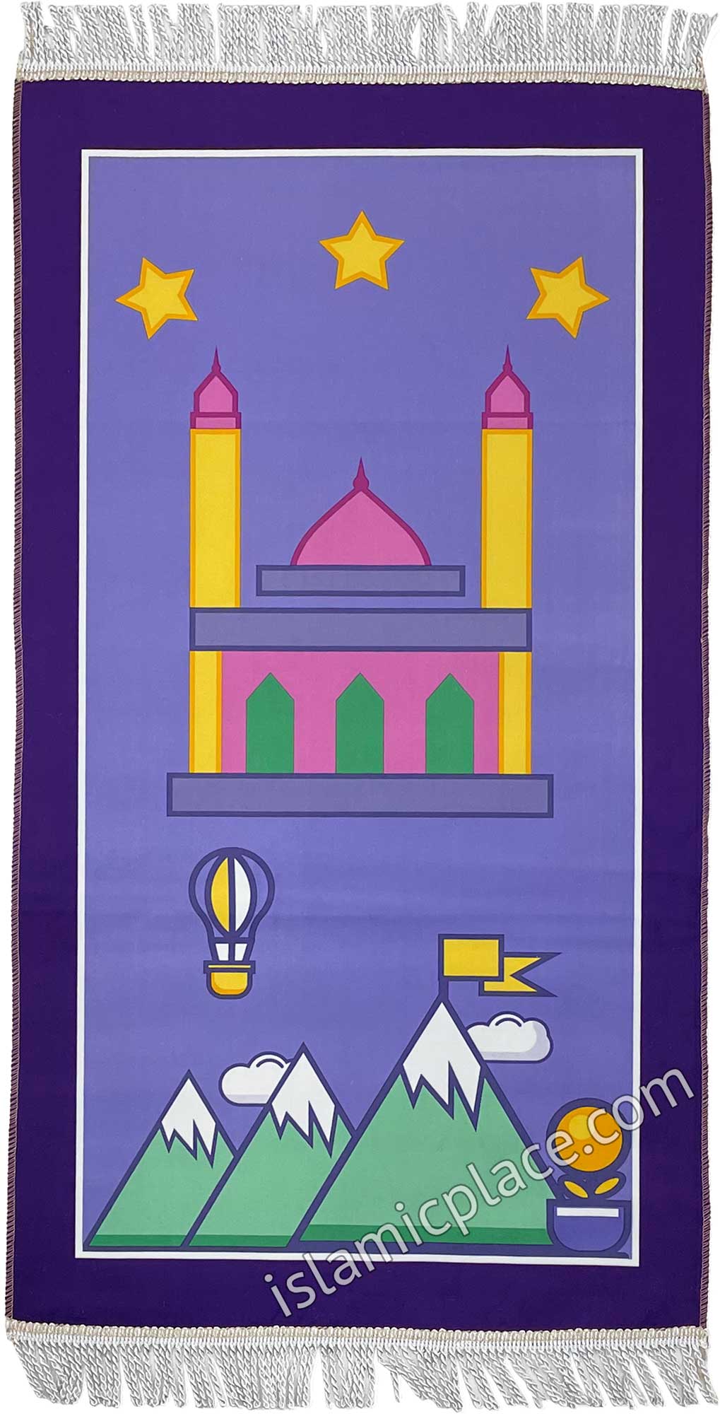 Blue - Masjid Design Prayer Rug with Three Bright Stars (Junior Size)