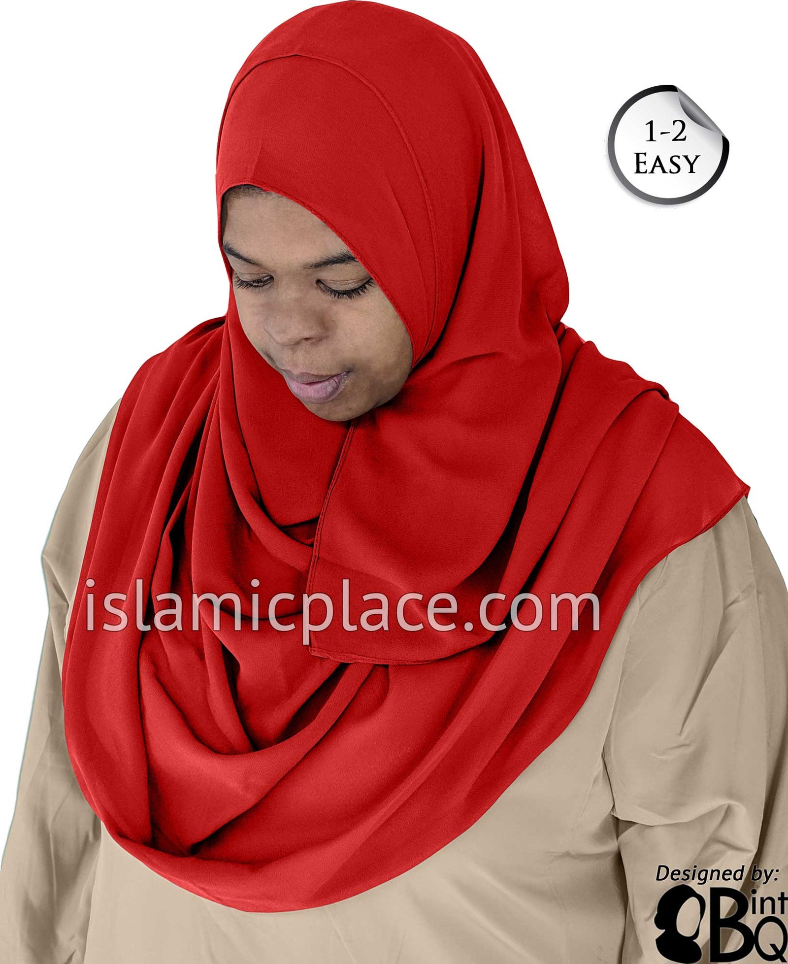 Red Plain - Salima 1-2 Easy Georgette Shayla Long Rectangle Hijab 30"x70"