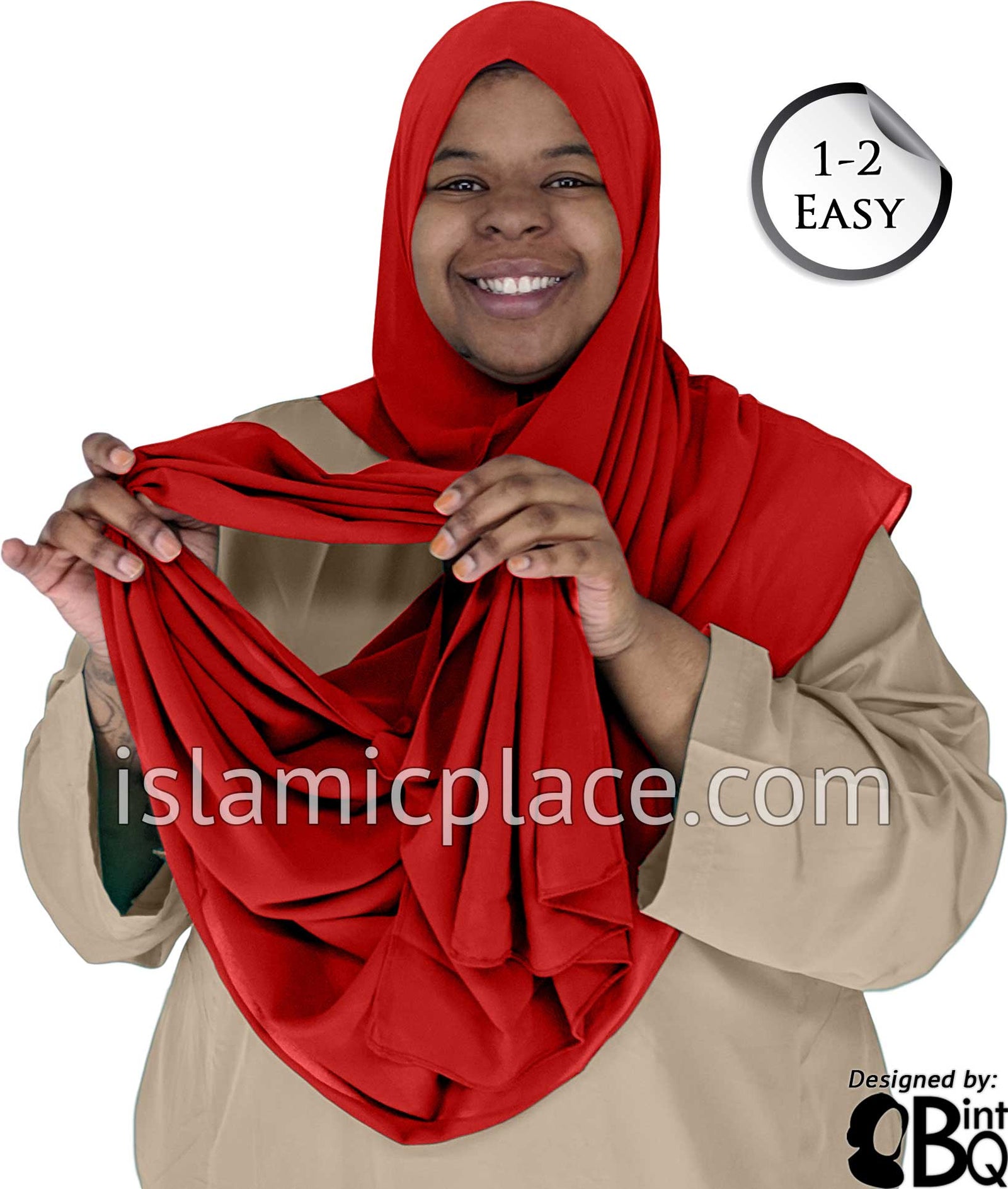 Red Plain - Salima 1-2 Easy Georgette Shayla Long Rectangle Hijab 30"x70"