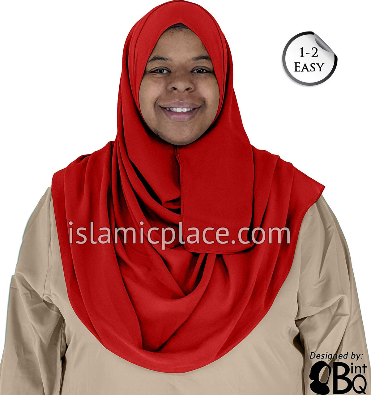 Red Plain - Salima 1-2 Easy Georgette Shayla Long Rectangle Hijab 30"x70"