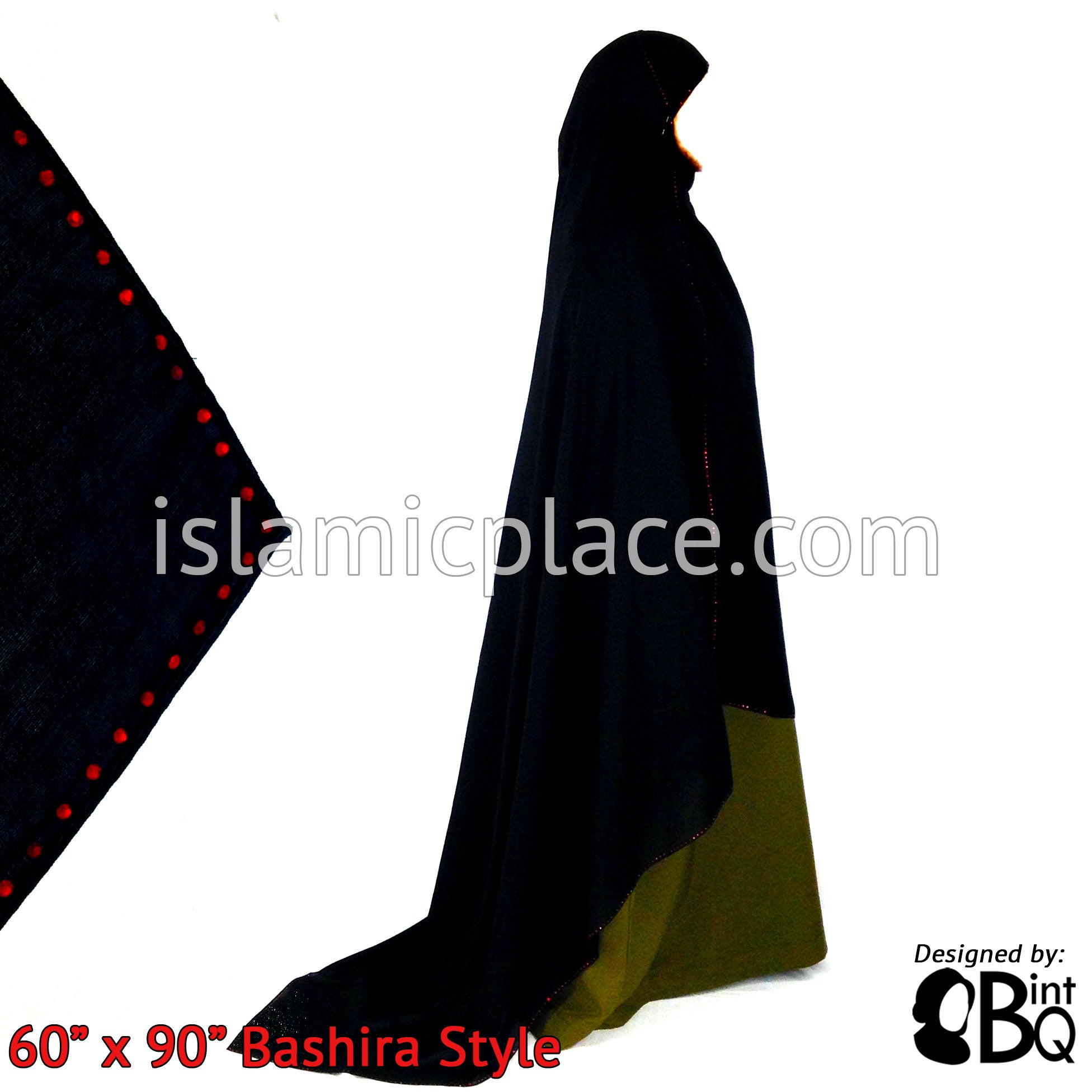 Red Stones Shayla Bashira Style Long Rectangle Hijab 60"x90"