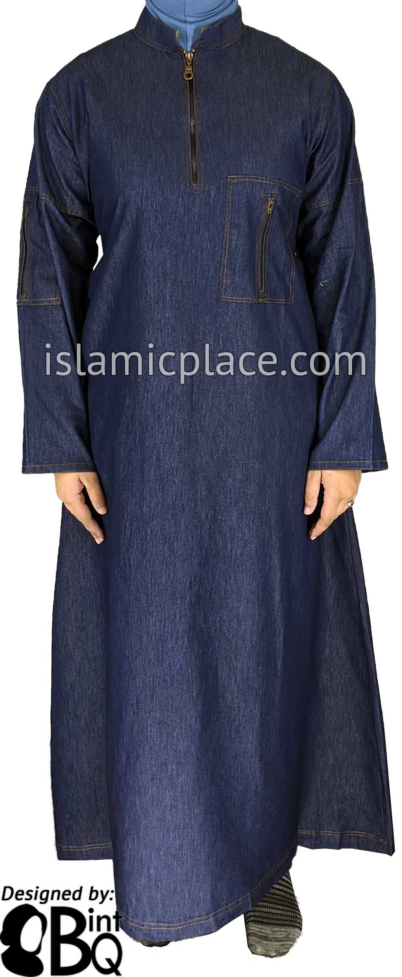 Zaitoon Zipper Pocket Blue Denim Abaya - BQ71