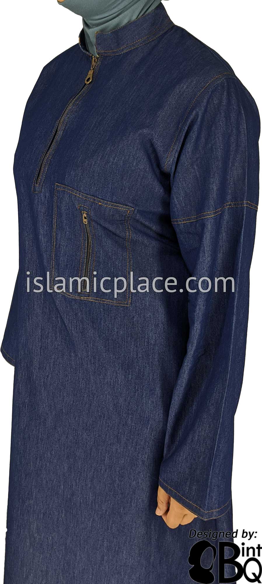 Zaitoon Zipper Pocket Blue Denim Abaya - BQ71