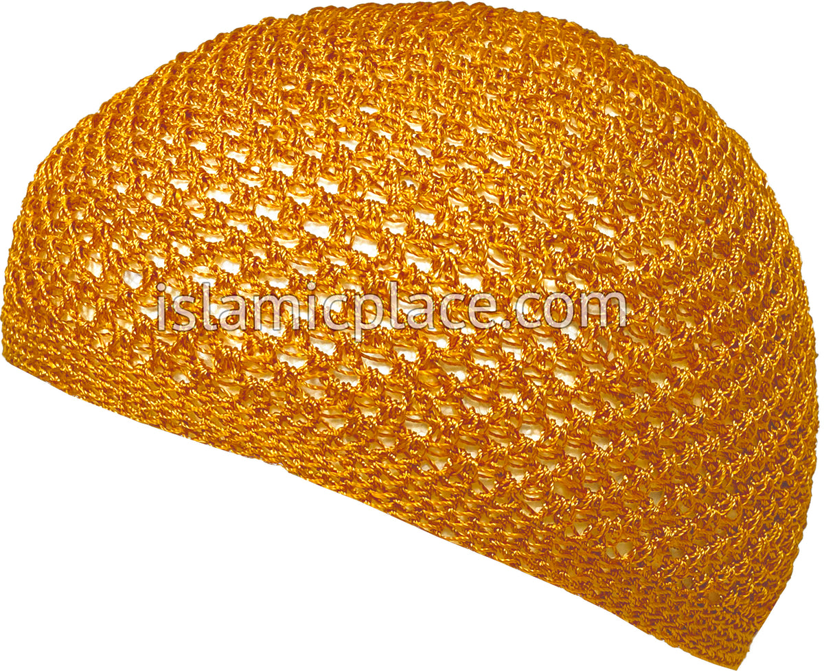 Gold - Nylon Knitted Solid Kufi