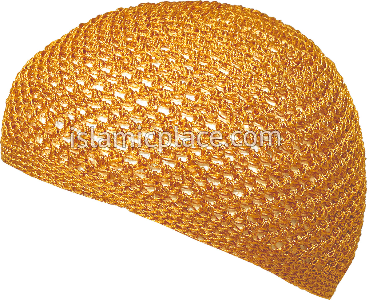 Gold - Nylon Knitted Solid Kufi
