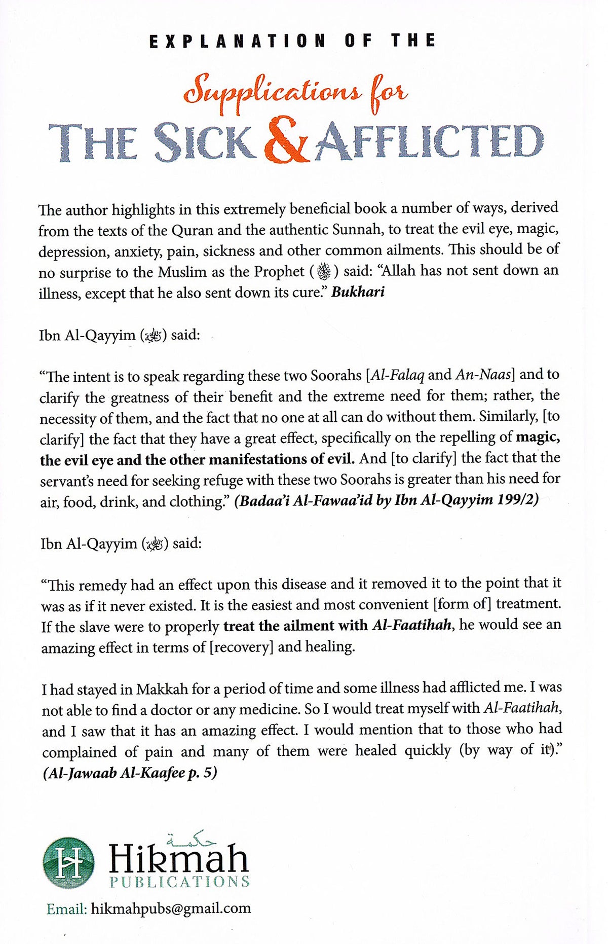 Explanation of the Supplications for The Sick & Afflicted