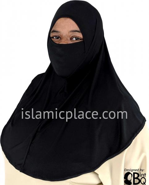 Black - Plain Teen to Adult (Large) Hijab Al-Amira with Built-in Niqab