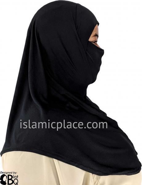 Black - Plain Teen to Adult (Large) Hijab Al-Amira with Built-in Niqab
