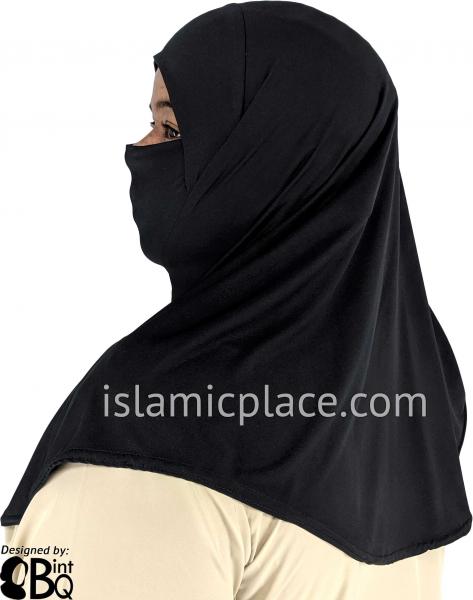Black - Plain Teen to Adult (Large) Hijab Al-Amira with Built-in Niqab