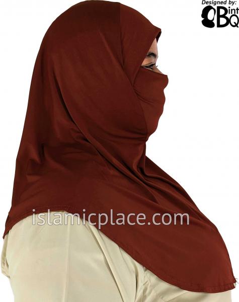 Brown - Plain Teen to Adult (Large) Hijab Al-Amira with Built-in Niqab