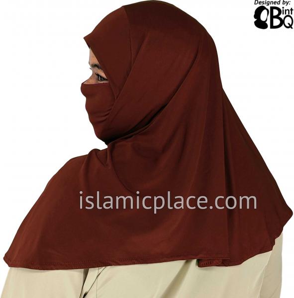 Brown - Plain Teen to Adult (Large) Hijab Al-Amira with Built-in Niqab