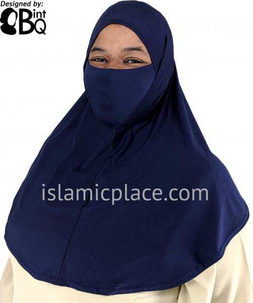 Navy Blue - Plain Teen to Adult (Large) Hijab Al-Amira with Built-in Niqab