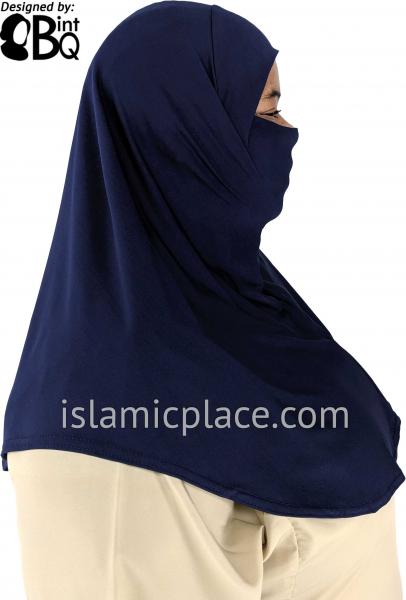 Navy Blue - Plain Teen to Adult (Large) Hijab Al-Amira with Built-in Niqab