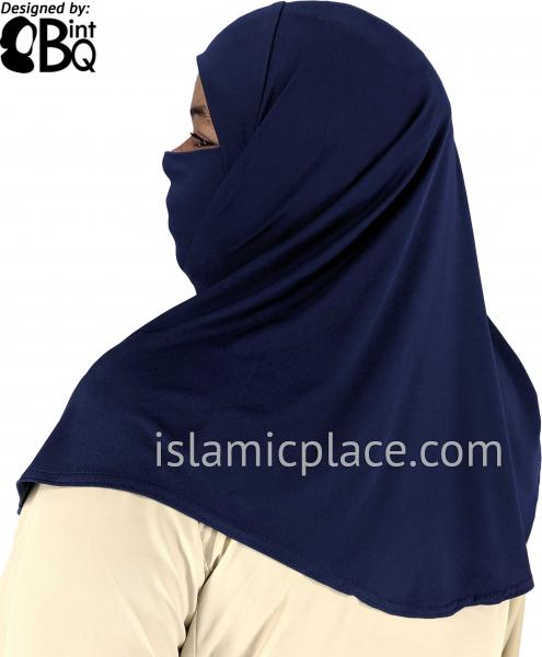Navy Blue - Plain Teen to Adult (Large) Hijab Al-Amira with Built-in Niqab