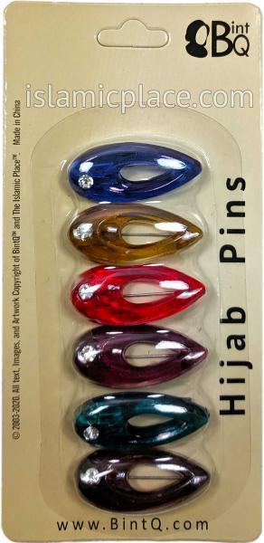Dark Translucent Multi-colored Droplet Khimar Hijab Pin Pack with Rhinestone (Pack of 6 Pins)