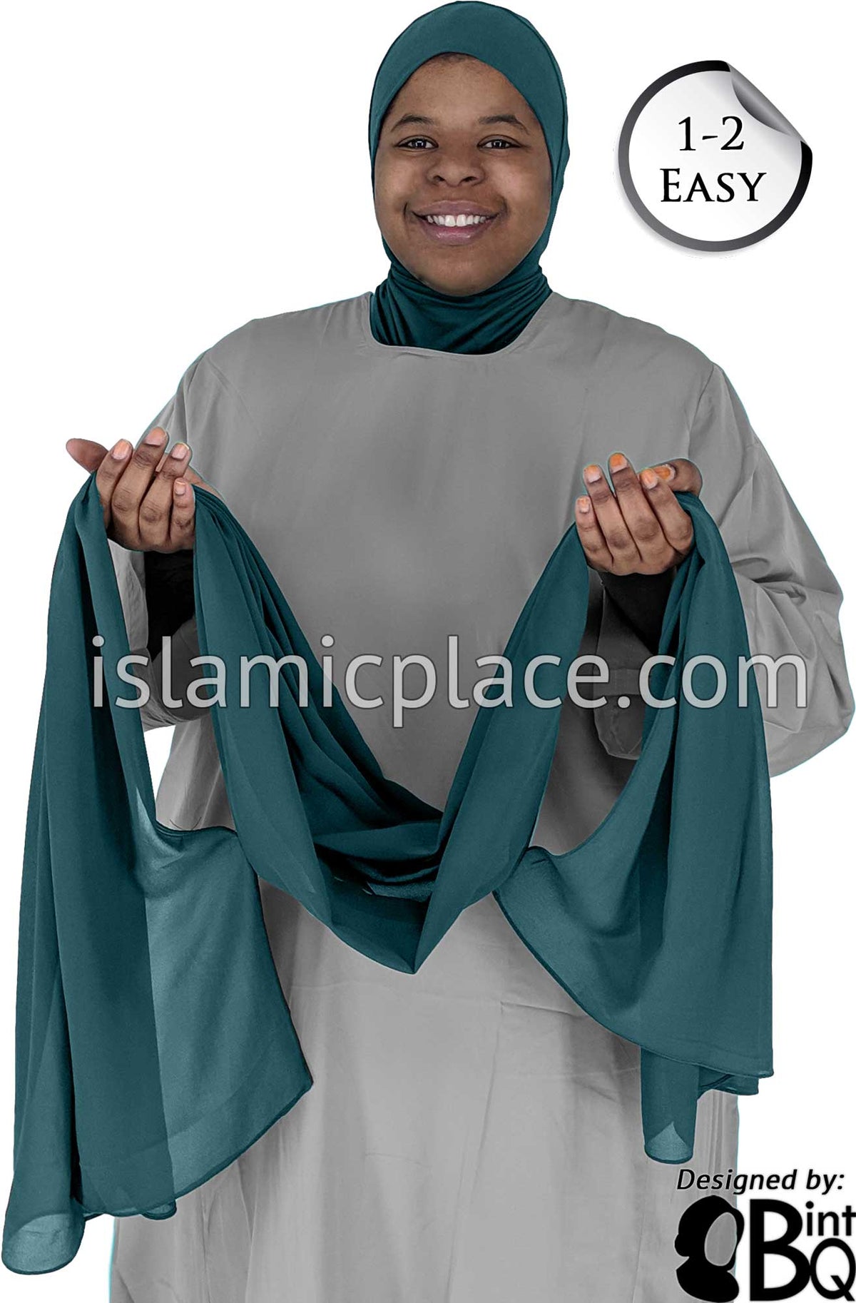 Dark Teal Plain - Salima 1-2 Easy Georgette Shayla Long Rectangle Hijab 30"x70"