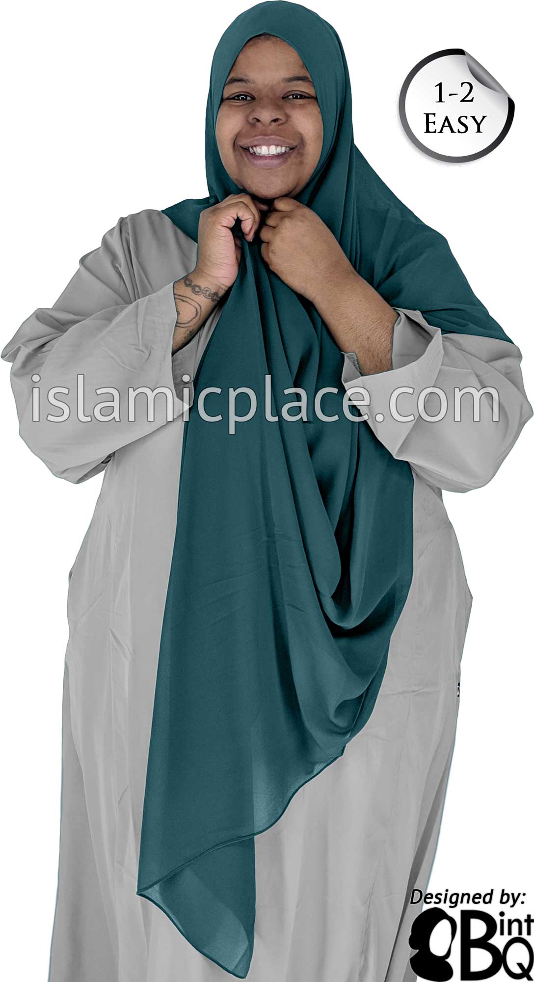 Dark Teal Plain - Salima 1-2 Easy Georgette Shayla Long Rectangle Hijab 30"x70"