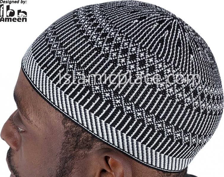 Black and White - Traditional Cotton Knitted Ibrahim Designer Kufi