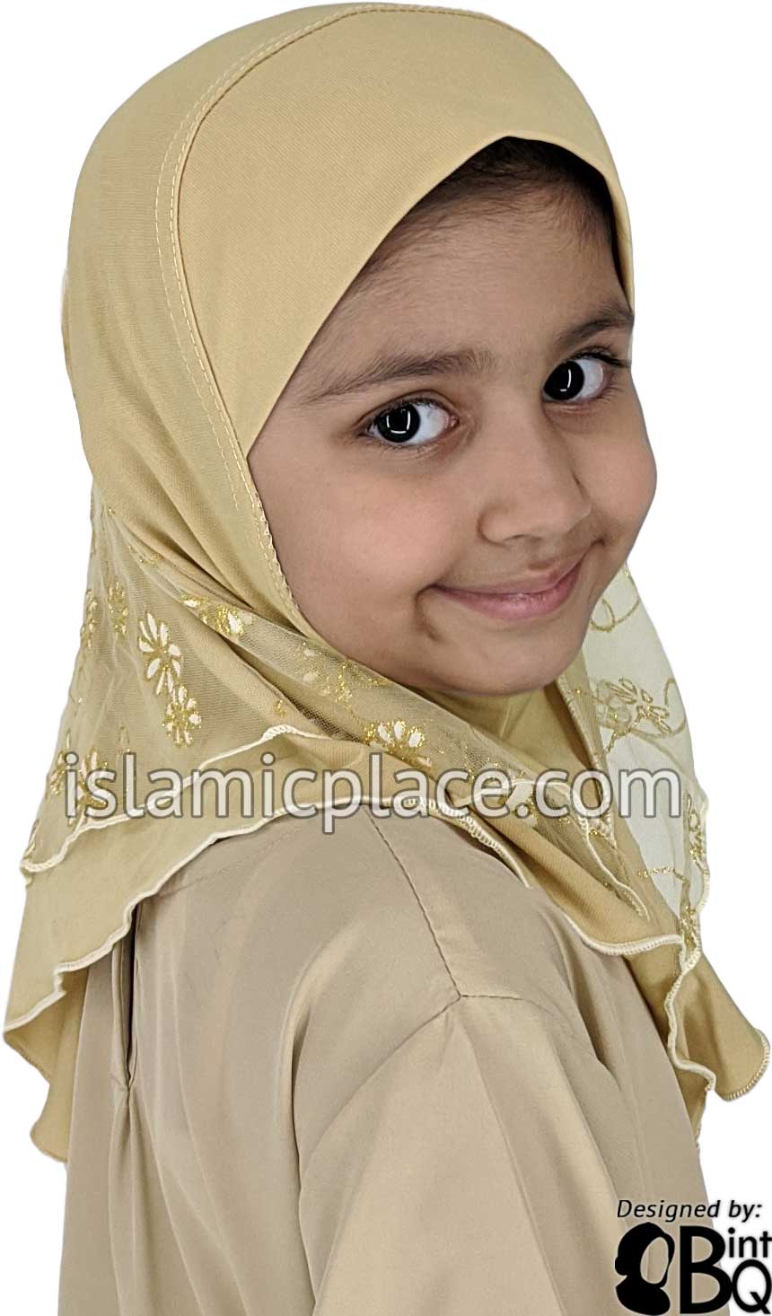Khaki - Daisy Sketch Hijab Al-Amira - Girl size (1-piece) - Design 2