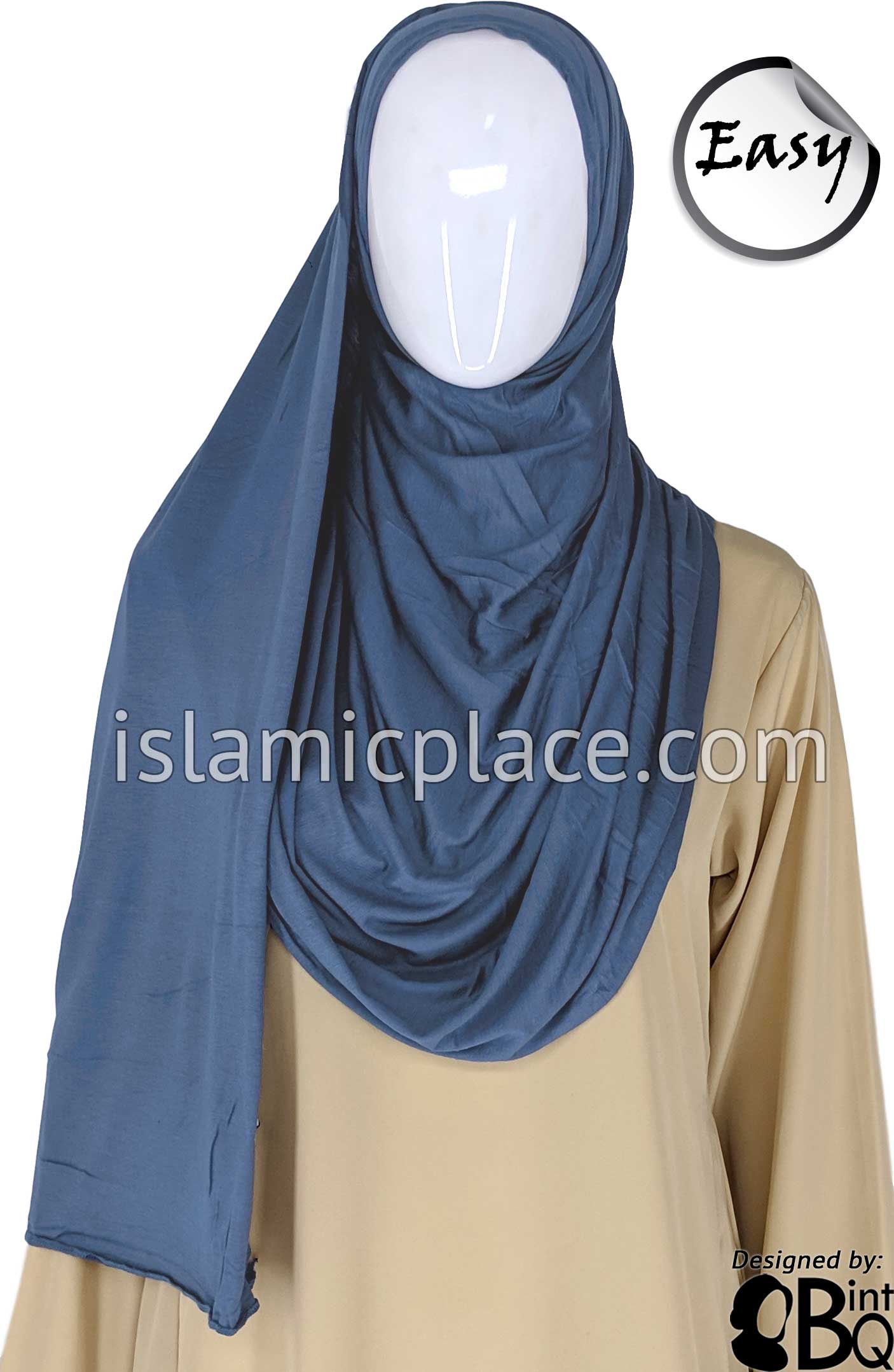 Steel Blue Plain - Easy Aisha Jersey Shayla Long Rectangle Hijab 30"x70"