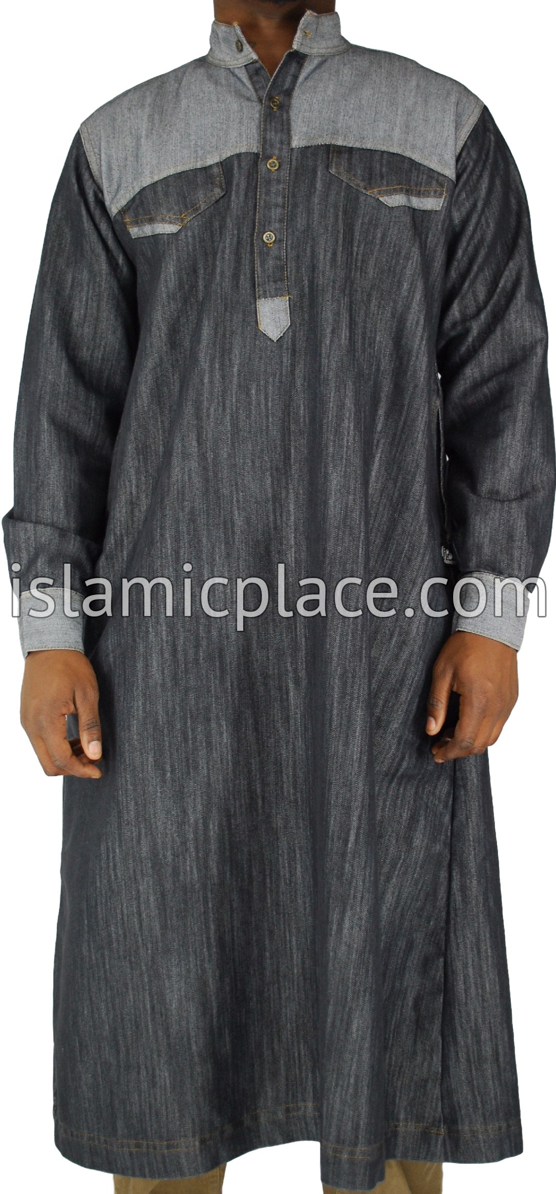 Black - Mujahid Men Denim Thob by Ibn Ameen - IA1