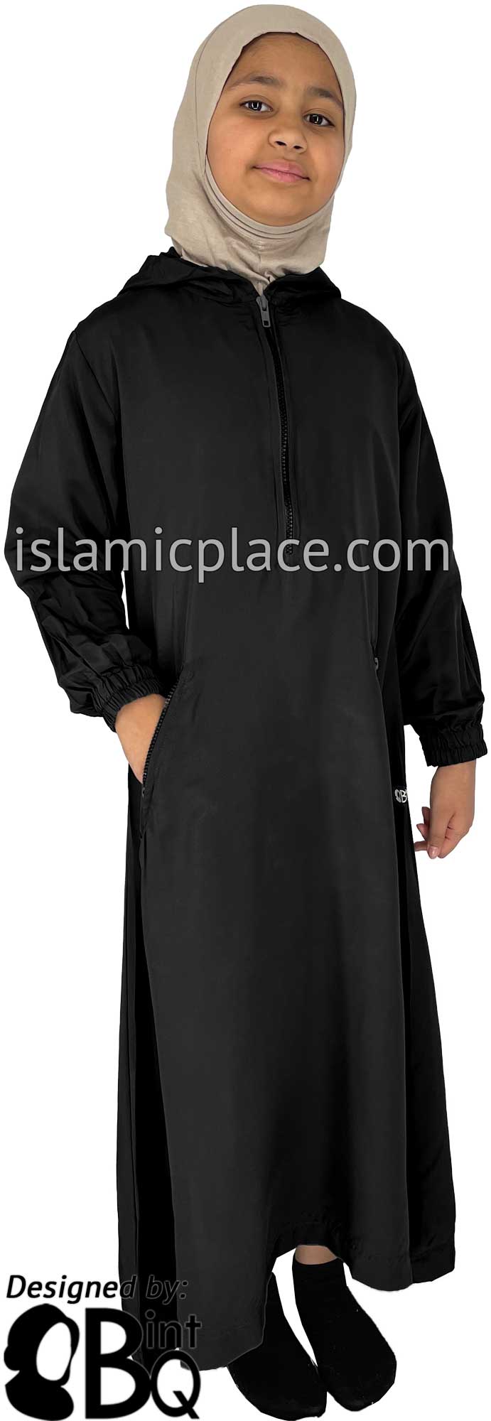 Black - Girl's Athletic Style Hooded Abaya by BintQ - BQ85