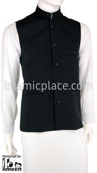 Charcoal Gray - Shaykh Pinstripe Waistcoat Vest by Ibn Ameen