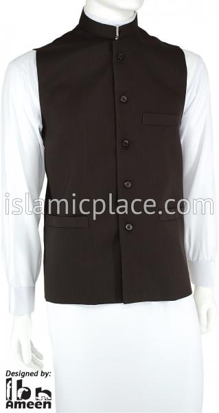 Brown - Shaykh Pinstripe Waistcoat Vest by Ibn Ameen