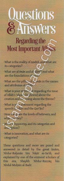 Questions & Answers Regarding the Most Important Affairs