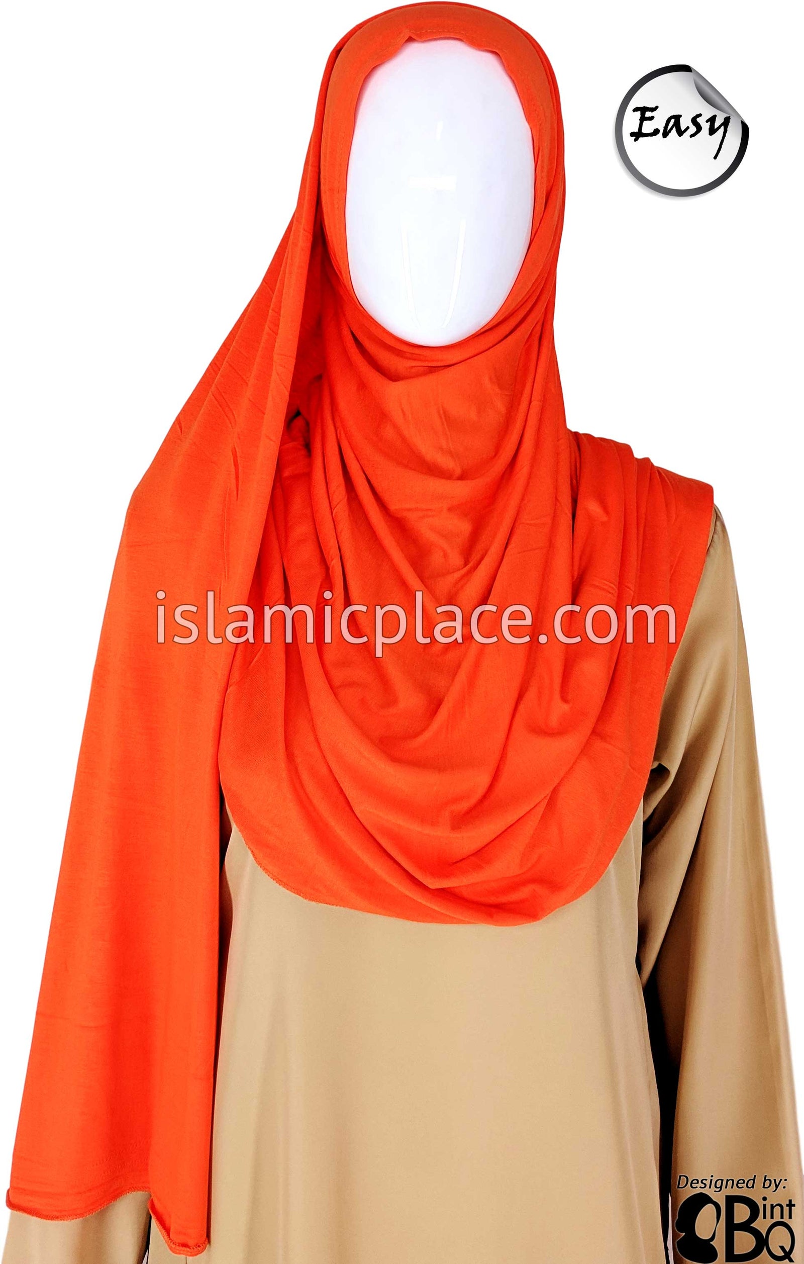 Fire Orange Plain - Easy Aisha Jersey Shayla Long Rectangle Hijab 30"x70"
