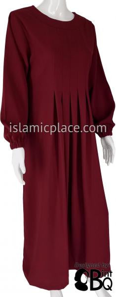 Burgundy - Sumera Chic Abaya with Baby Doll Inspired Pleats by BintQ - BQ275