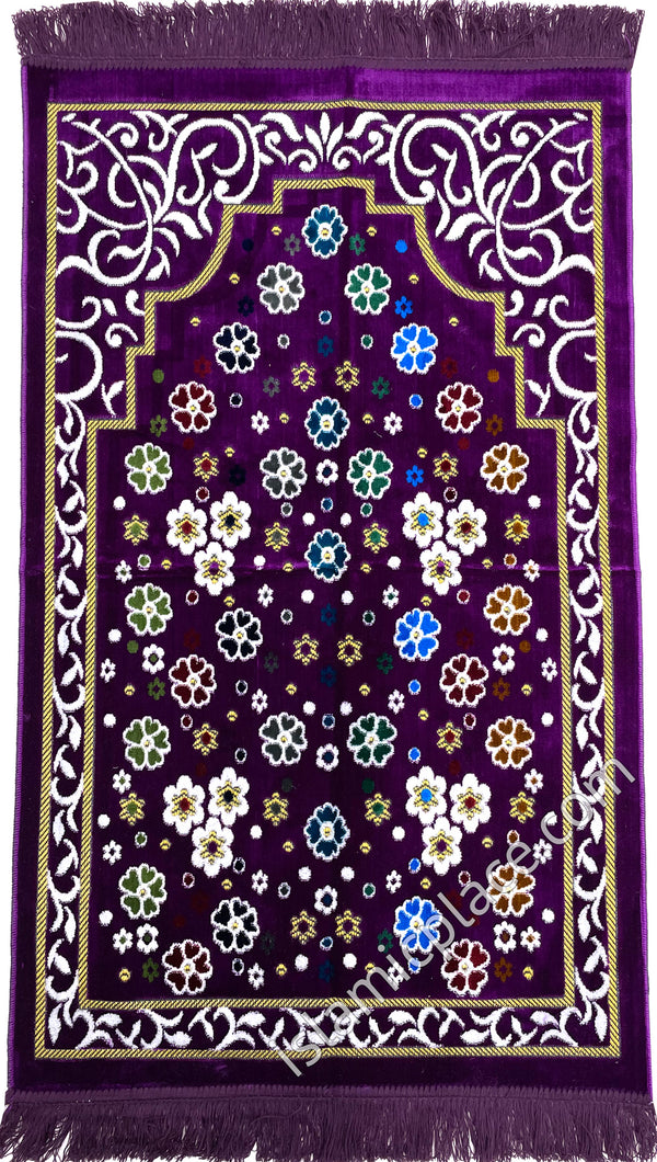 Purple Prayer Rug with Floral Paradise Mihrab - The Islamic Place