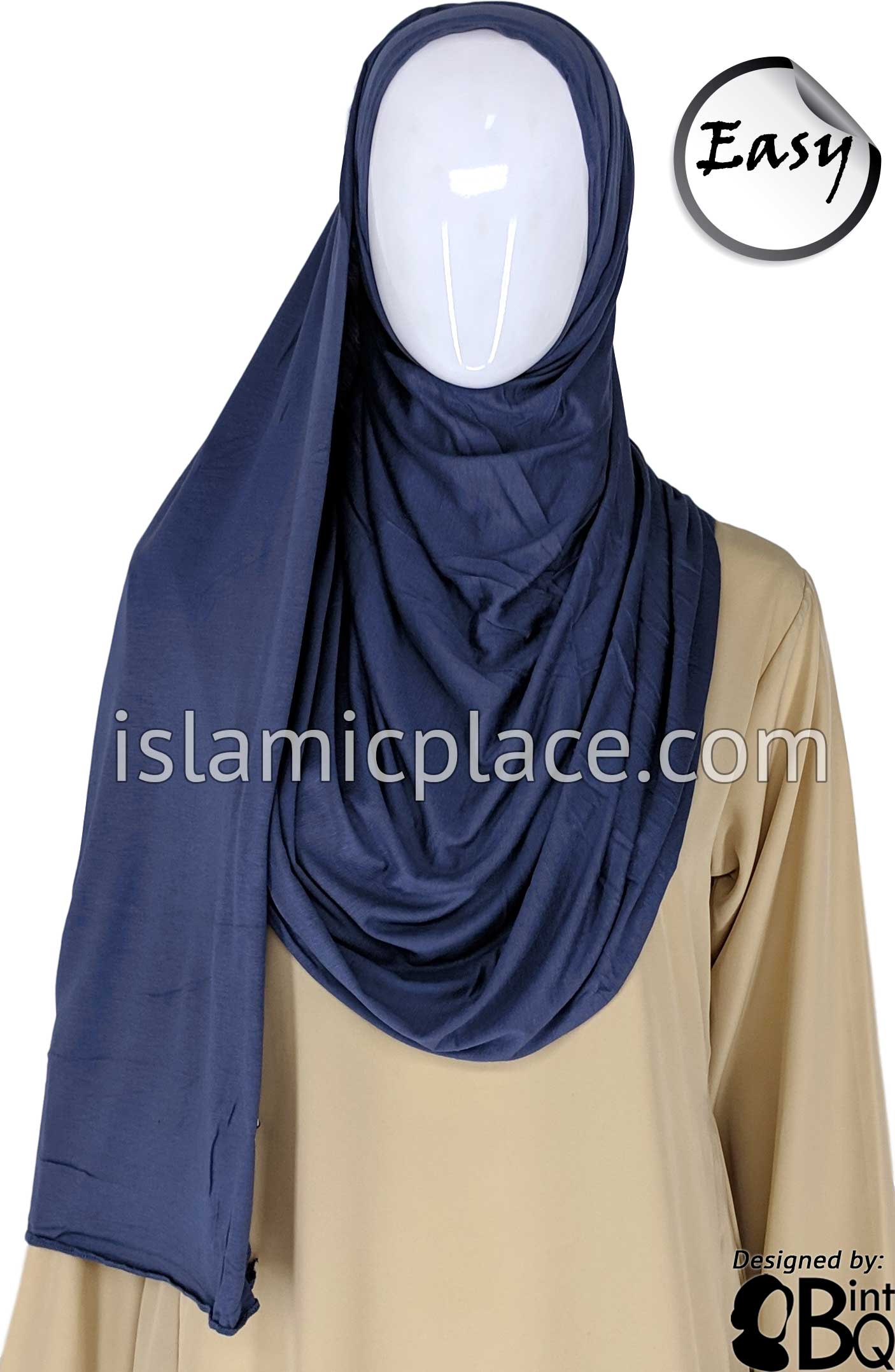 Denim Blue Plain - Easy Aisha Jersey Shayla Long Rectangle Hijab 30"x70"