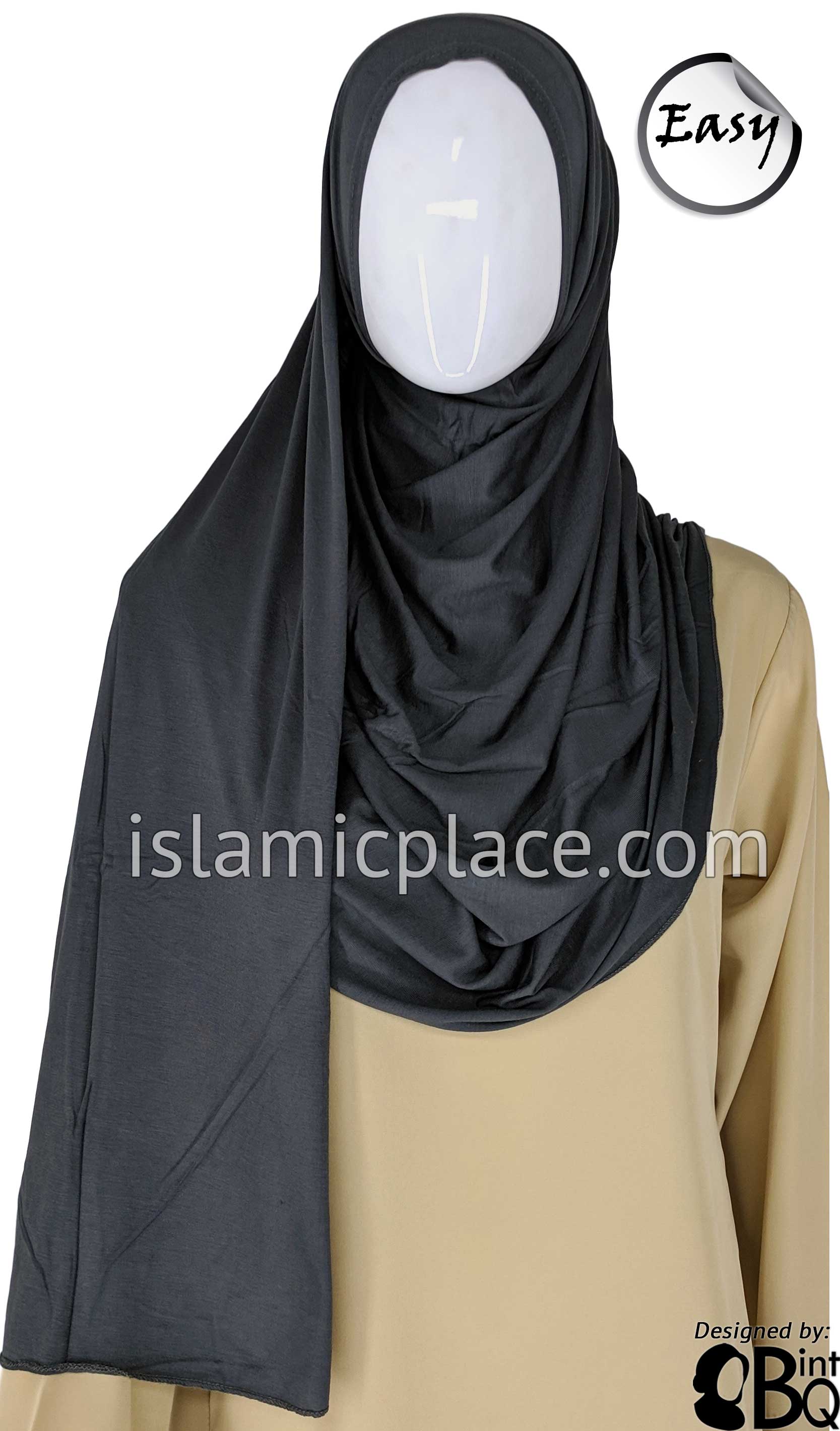 Graphite Plain - Easy Aisha Jersey Shayla Long Rectangle Hijab 30"x70"