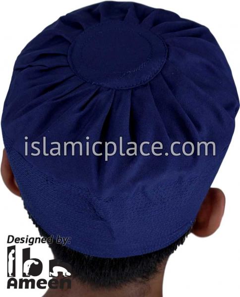 Navy Blue - Namazi Crown Pleated Solid Kufi