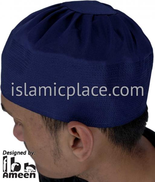 Navy Blue - Namazi Crown Pleated Solid Kufi
