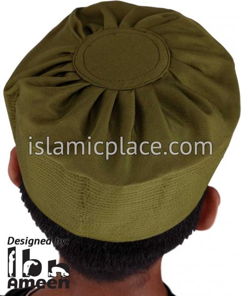 Olive - Namazi Crown Pleated Solid Kufi