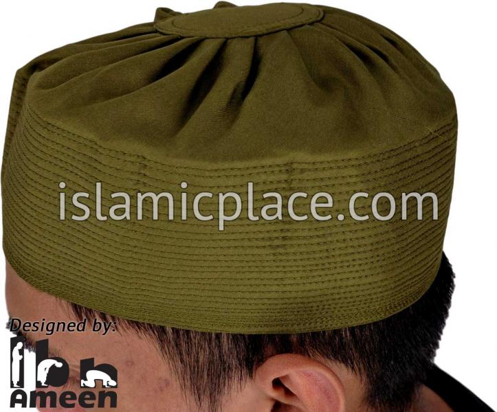 Olive - Namazi Crown Pleated Solid Kufi