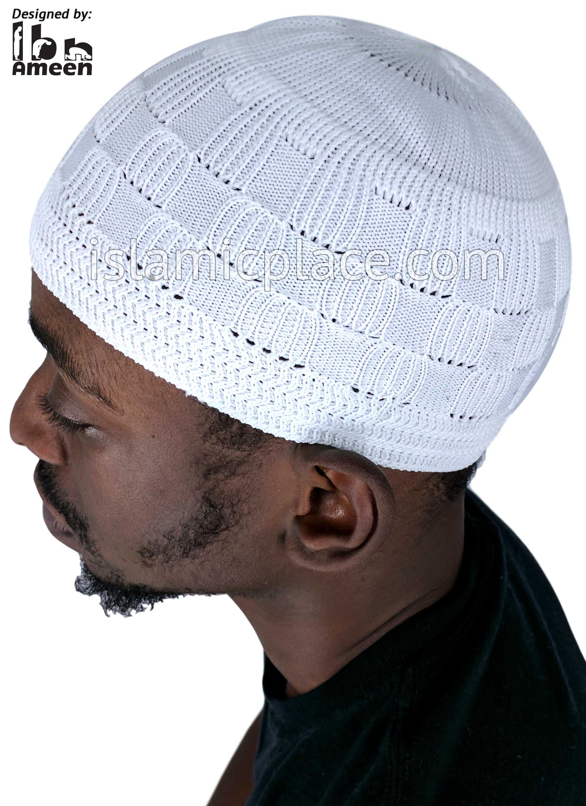White - Elastic Knitted Sohail Designer Kufi