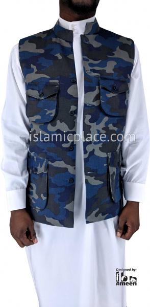 Blue & Gray - Camouflage Army Fatigue Waistcoat Vest by Ibn Ameen