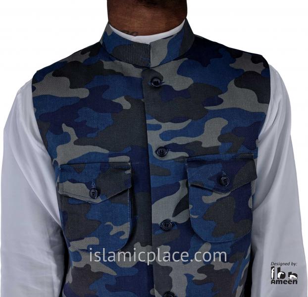 Blue & Gray - Camouflage Army Fatigue Waistcoat Vest by Ibn Ameen