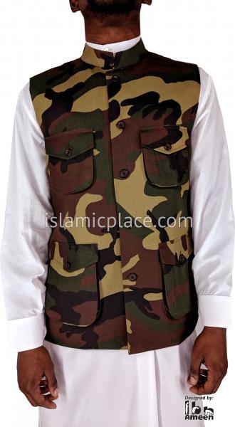 Brown & Olive - Camouflage Army Fatigue Waistcoat Vest by Ibn Ameen