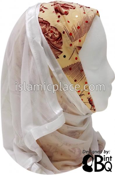 Burgundy Abstract Roses on Khaki Base with White Wrap - Kuwaiti Scarf