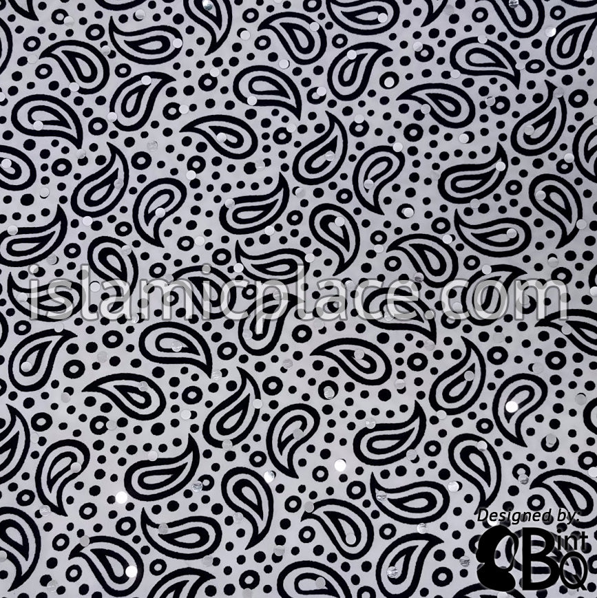 Black Paisley and Polka Dot on White Base with Black Wrap - Kuwaiti Scarf