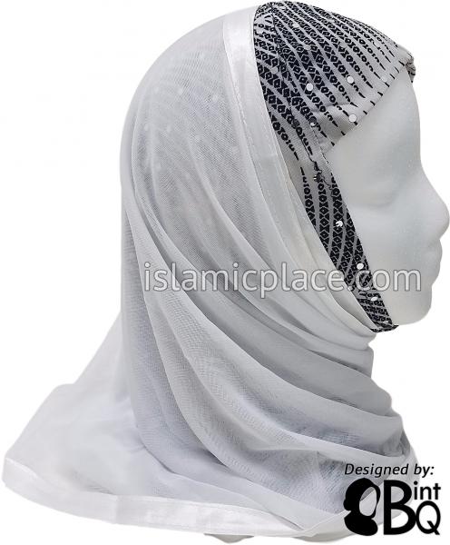 Black Abstract Array on White Base with White Wrap - Kuwaiti Scarf