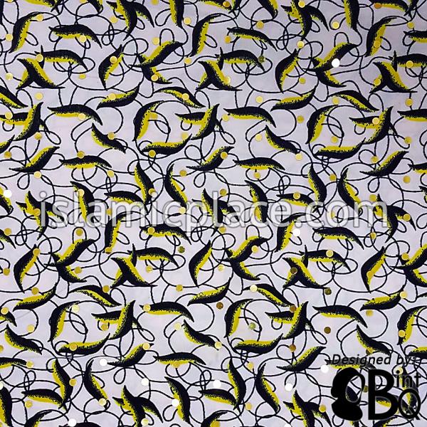 Black and Yellow Petal Design on White Base with Black Wrap - Kuwaiti Scarf