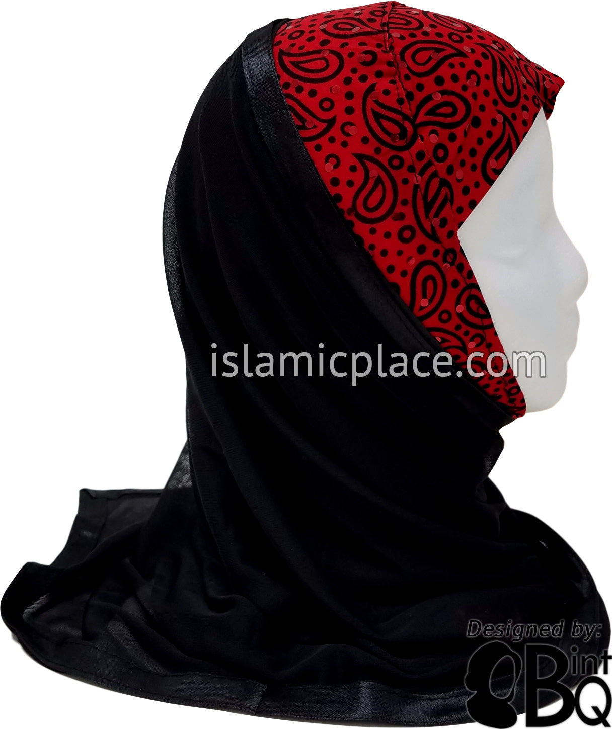 Black Paisley and Polka Dot on Red Base with Black Wrap - Kuwaiti Scarf